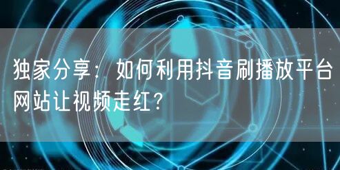 独家分享：如何利用抖音刷播放平台网站让视频走红？