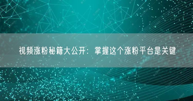 视频涨粉秘籍大公开：掌握这个涨粉平台是关键