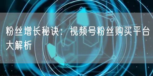 粉丝增长秘诀：视频号粉丝购买平台大解析