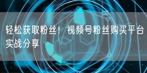 轻松获取粉丝！视频号粉丝购买平台实战分享