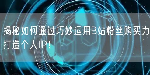 揭秘如何通过巧妙运用B站粉丝购买力打造个人IP！