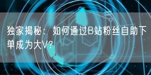 独家揭秘：如何通过B站粉丝自助下单成为大V？