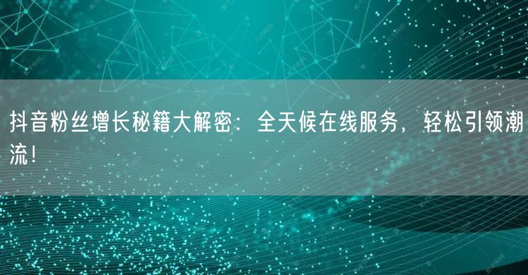 抖音粉丝增长秘籍大解密：全天候在线服务，轻松引领潮流！