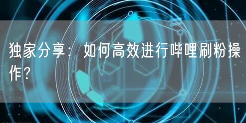 独家分享：如何高效进行哔哩刷粉操作？