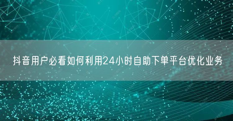 抖音用户必看如何利用24小时自助下单平台优化业务